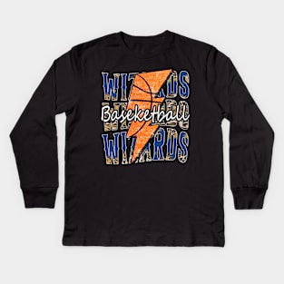 Graphic Basketball Wizards Proud Name Vintage Kids Long Sleeve T-Shirt